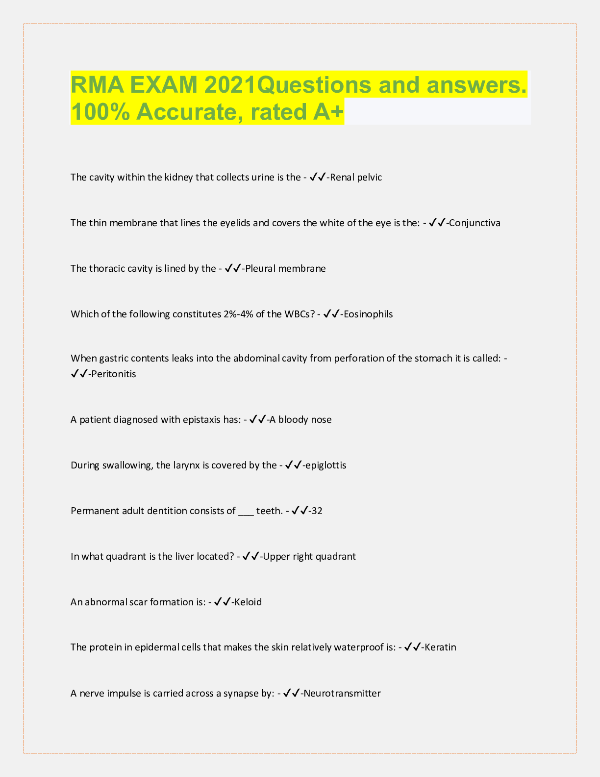 Preview image for RMA EXAM 2021Questions and answers.  100% Accurate, rated A+